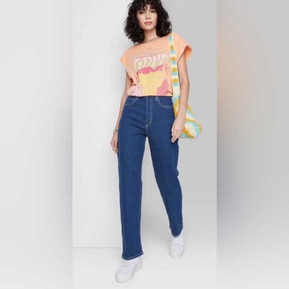 Wild fable super high rise straight button fly Classic Blue Denim Jeans - Picture 4 of 17